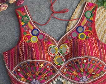 Navratri Mirror Work Blouse: Heavy Embroidery, Italian Silk, Padded
