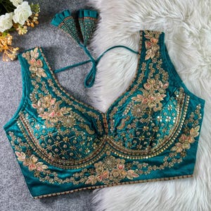 Rama Sabyasachi Inspired Neck Bridal Blouse | Beads Work & Heavy Embroidery Blouse | Padded n Back Open Design | Ready-to-Wear Sabyasachi Blouse