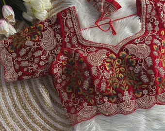 Blusa de novia de terciopelo bordada: cierre de gancho hecho a mano, acolchada - Talla 40