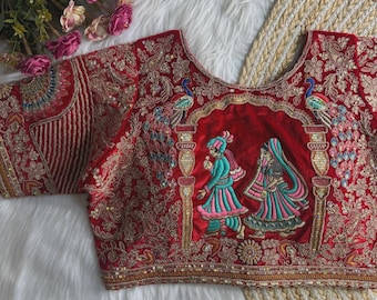 Velvet Saree Blouse: American Diamond Handwork, Heavy Embroidery