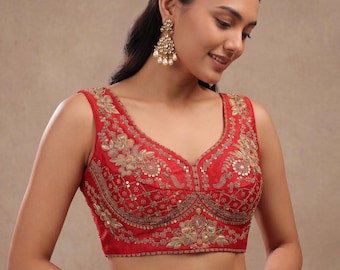 Sabyasachi Inspired Bridal Blouse: Italian Silk, Heavy Embroidery, Padded Back Open