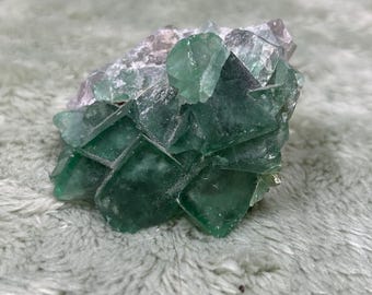 Natural Green Cubic Fluorite Specimen | Raw Mineral Cluster | Collector Crystal | One of a Kind