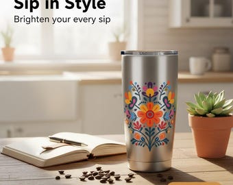 Vaso con bordado mexicano: taza de viaje de acero inoxidable