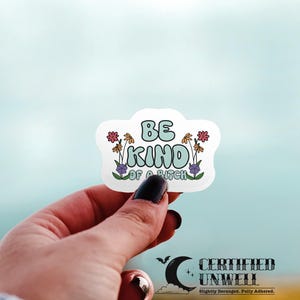 Be Kind Of a Bitch Sticker - Funny Feminist Vinyl Sticker, Sassy Rude Laptop Sticker, Unhinged Snarky Water Bottle Sticker