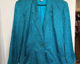Vintage SK & Company Teal Blue Silk Blazer Jacket 10