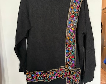 VTG vintage IB Diffusion bijoux ruban noeud cadeau vacances pull tunique M