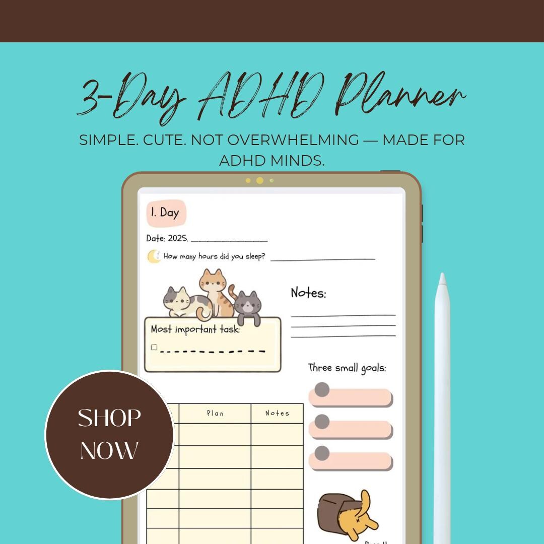 3-day ADHD Planner Printable – Cute Neurodivergent Journal PDF – Cat ...