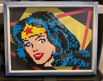 Framed Wonder Woman Perler Bead Fan Art Decor