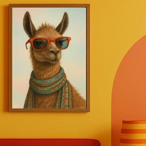 Funny Llama Wall Art Printable, Cool Animal Poster for Modern Decor, Quirky Llama with Glasses, Boho Digital Download Print