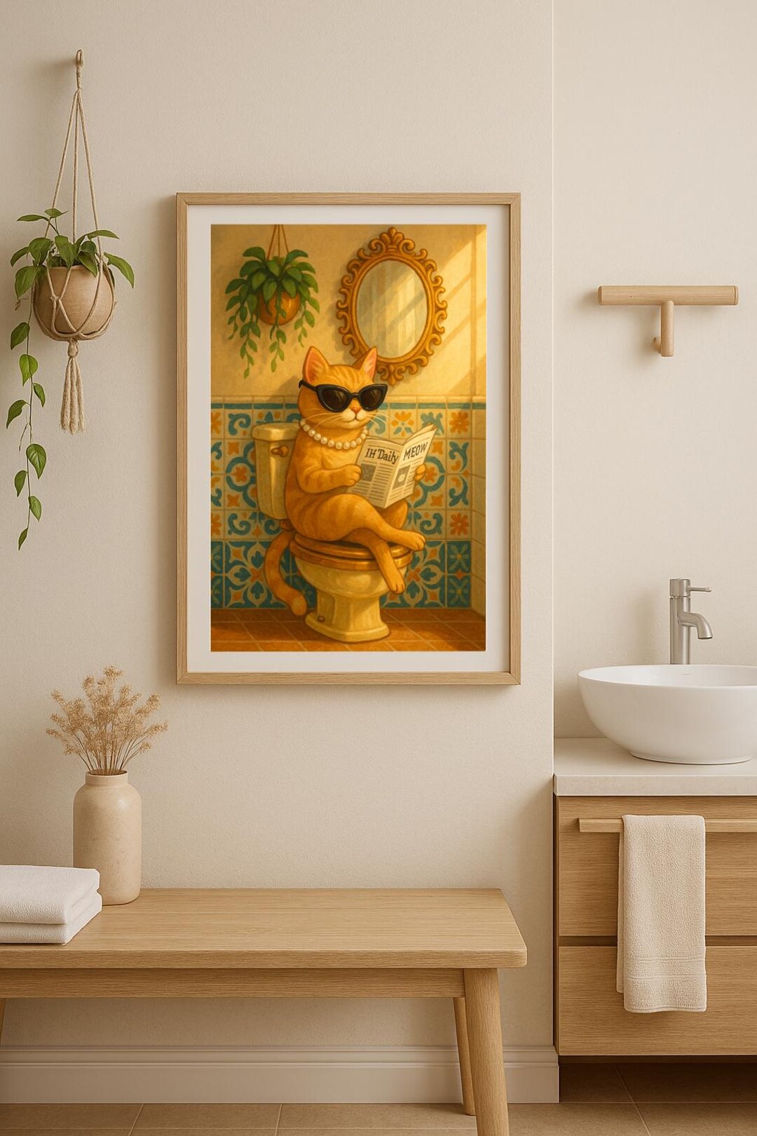 Funny Cat Bathroom Wall Art | Vintage Printable Bathroom Decor ...