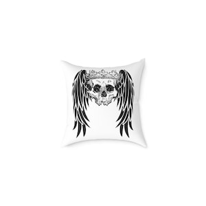 Skull Wings Decorative Pillow, Gothic Home Decor, Skull Accent Pillow, Unique Gift, Halloween Cushion