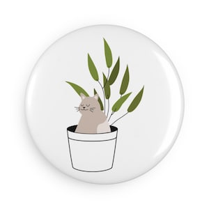 Cat Plant Button Magnet Set, Cute Cat Decor, Refrigerator Magnets, Gift for Cat Lovers, Home Office Accessories, Minimalist Design