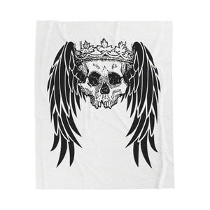 Gothic Winged Skull Velveteen Plush Blanket, Cozy Home Decor, Unique Gift, Halloween Throw, Festival Blanket