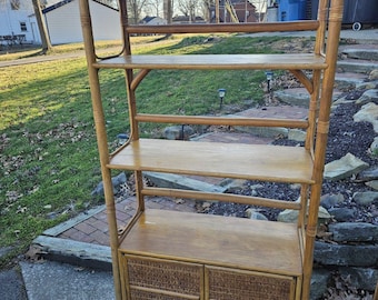 Vintage Bohemian Rattan Bamboo Plant Stand Book Shelf Hutch Cabinet Sunroom Pickup ONLY