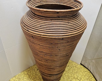 Vintage Pencil Reed Vase Italian Boho Bamboo Chic Crespi Style Umbrella Holder