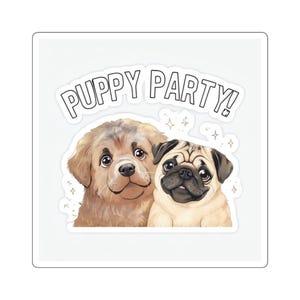 Puppy Party Stickers | Cute Newfoundland Dog Decor, Pug Pet Lover Gift