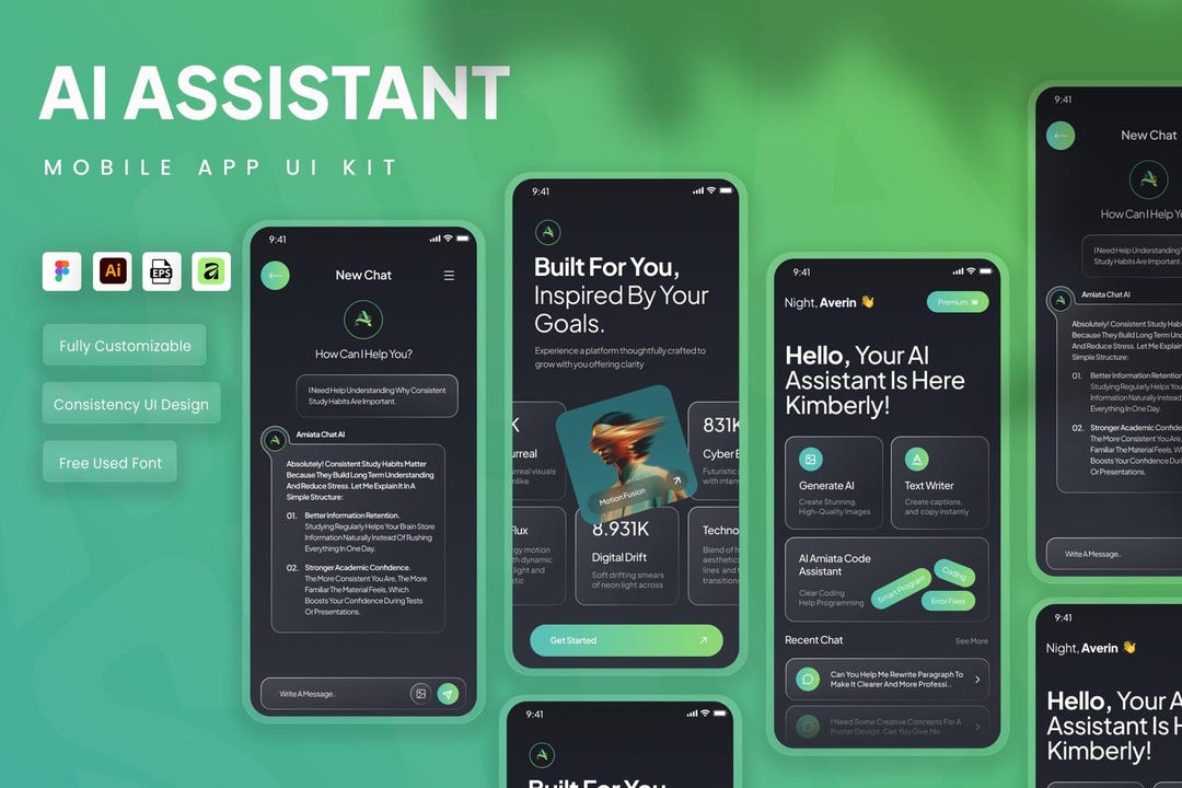 AI Assistant UI Kit Figma Mobile App Chatbot Interface Design Template ...