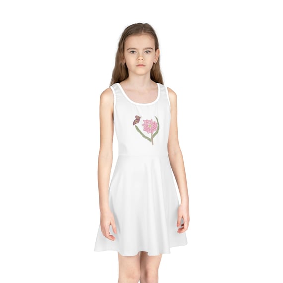 Pink Floral Heart with Butterfly Girls' Sundress | Floral Tank Dress