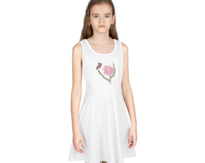 Pink Floral Heart with Butterfly Girls' Sundress | Floral Tank Dress