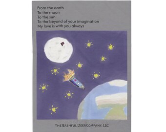 Moon Rocket Stars Blanket | Velveteen Plush Blanket