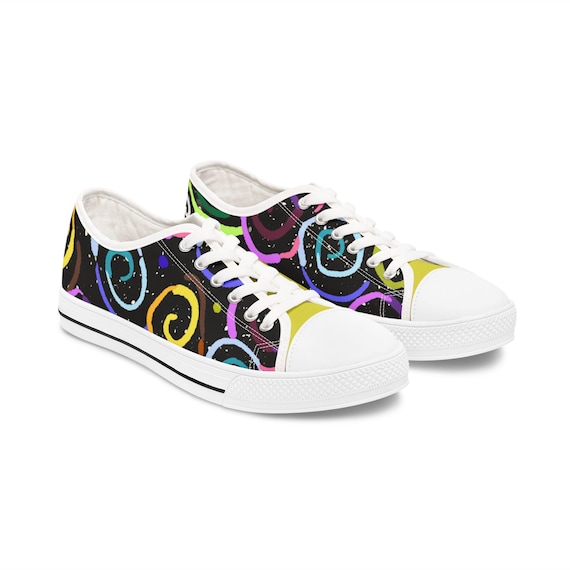 Neon Spiral Pattern Women's Low Top Sneakers | Colorful Swirl Print
