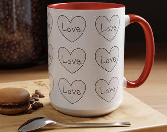 Love Heart Pattern Mug | Accent Coffee Mug 11oz 15oz