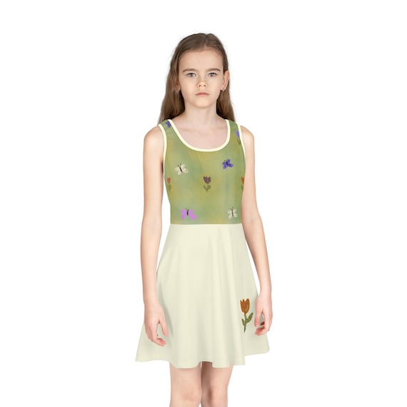 Butterfly Tulip Print Sundress | Girls Sleeveless Dress