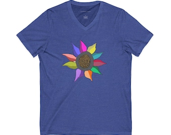 Colorful Sunflower Graphic Tee V-neck | Inspirational Text Back