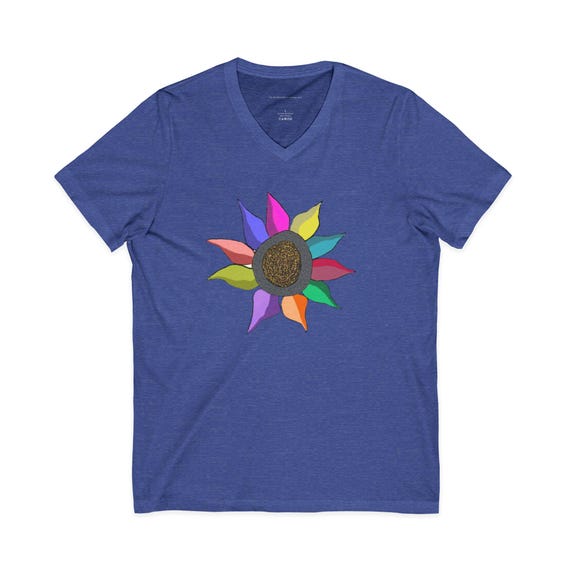 Colorful Sunflower Graphic Tee V-neck | Inspirational Text Back