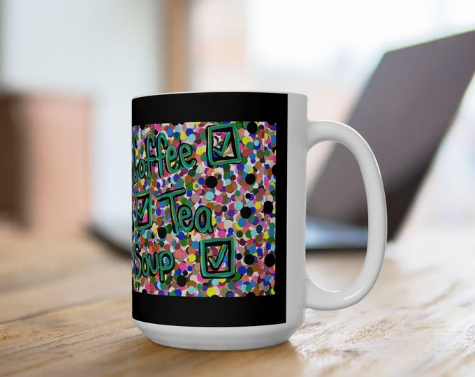 Coffee Tea Soup Checklist mug | Colorful confetti pattern ceramic mug
