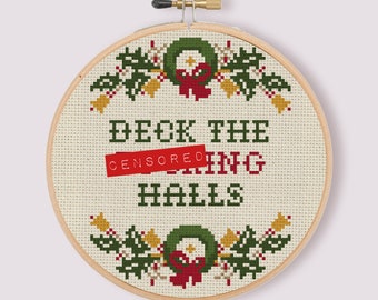 PATTERN | Deck the Effing Halls counted cross stitch pattern