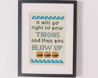 Krabby Patty warning counted cross stitch pattern