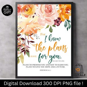 Floral Jeremiah 29:11 Bible Verse Wall Art | Christian Printable Scripture Decor