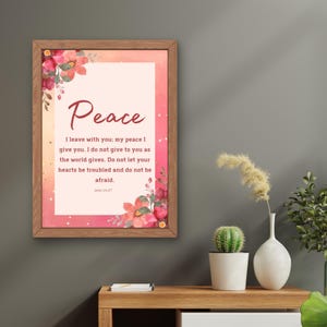 John 14:27 Bible Verse Wall Art | Peace I Leave with You | Christian Scripture Printable | Faith-Inspired Digital Decor | Floral Bible Quote