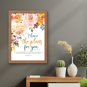 Floral Jeremiah 29:11 Bible Verse Wall Art | Christian Printable Scripture Decor