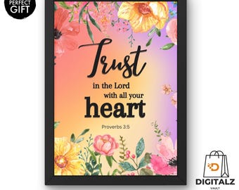 Proverbs 3:5 Bible Verse Wall Art | Trust in the Lord Scripture Print | Christian Digital Download | Faith Home Decor | Religious Quote Post