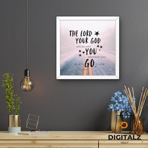 Christian Wall Art Digital Download | Bible Verse Joshua 1:9 Print | Inspirational Scripture Quote | Faith Home Decor | Square Format