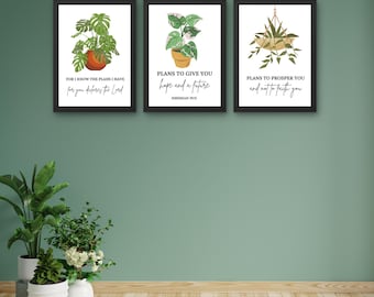 Jeremiah 29:11 Bible Verse Wall Art Set – Christian Printable Scripture Decor | Faith Plant Quotes | Digital Download + Free Gift Inside