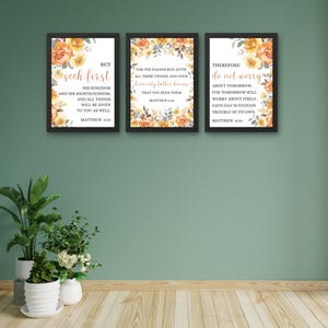 Floral Bible Verse Wall Art Set | Matthew 6 Printable Scripture Decor | Christian Digital Download | Faith Quote Poster | 300 DPI