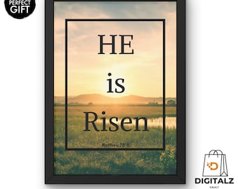 He is Risen Bible Verse Wall Art | Christian Scripture Digital Print | Matthew 28:6 Easter Resurrection Quote | Faith Based Home Decor