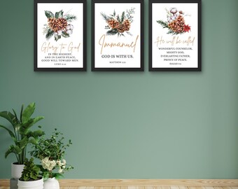 Christmas Bible Verse Wall Art Set of 3 | Scripture Prints | Digital Download | Christian  Decor | Luke 2:14 | Matthew 1 23 | Isaiah 9 6