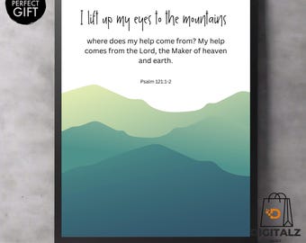 Psalm 121 Wall Art Printable | Christian Mountain Scripture Quote | Faith Bible Verse Decor | Religious Digital Download