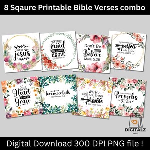 8 Square Bible Verse Wall Art Bundle | Christian Scripture Digital Download | Printable Faith Quote Decor | Bible Verse Home Office Decor