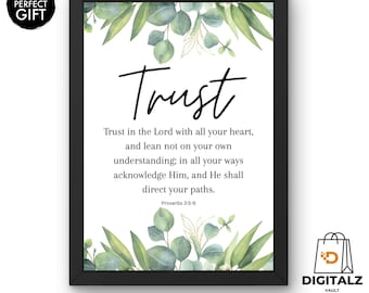 Proverbs 3:5-6 Bible Verse Wall Art | Trust in the Lord Scripture Print | Christian Digital Download | Inspirational Faith Home Decor