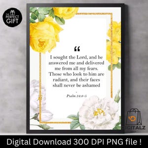 Bible Verse Wall Art |  Psalm 34:4–5 Floral Scripture Printable