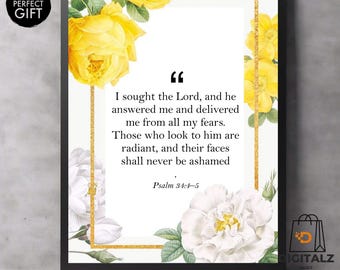 Bible Verse Wall Art |  Psalm 34:4–5 Floral Scripture Printable