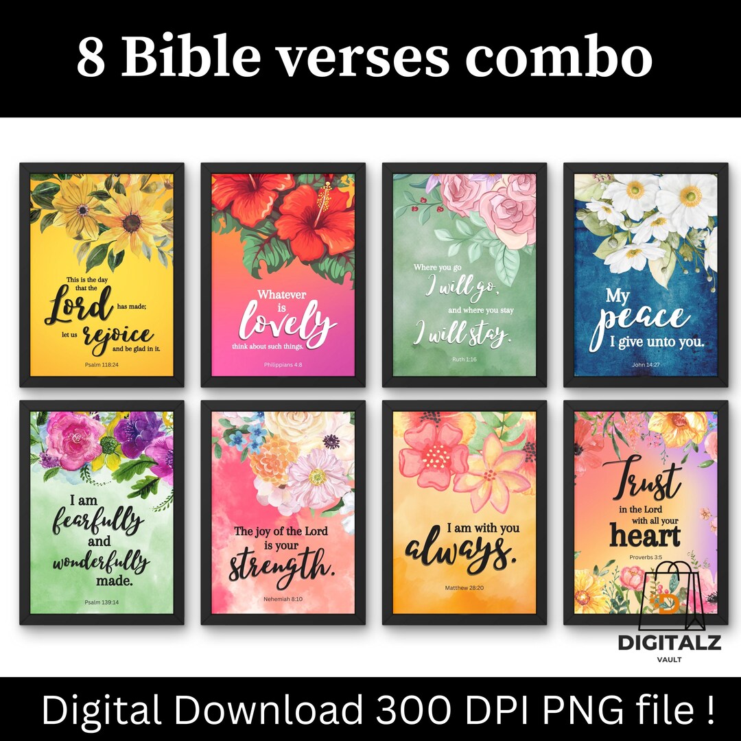 8 Bible Verse Wall Art Bundle | Christian Scripture Digital Prints ...
