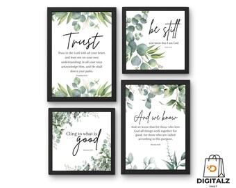 4 Bible Verses Wall Art Combo | Square Scripture Printable Quotes | Christian Digital Download | Faith Based Home Decor | 300 DPI PNG