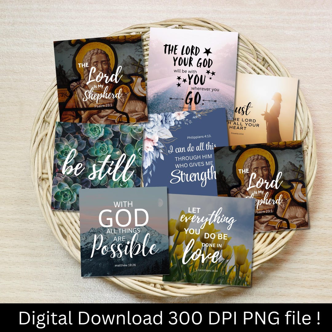 Scripture Square Square Bible Verse Wall Art Bundle | 8 Christian Scripture Digital ...