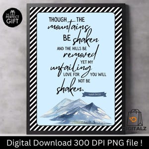 Isaiah 54:10 Printable Bible Verse Art | Christian Mountain Wall Decor | Unfailing Love Scripture